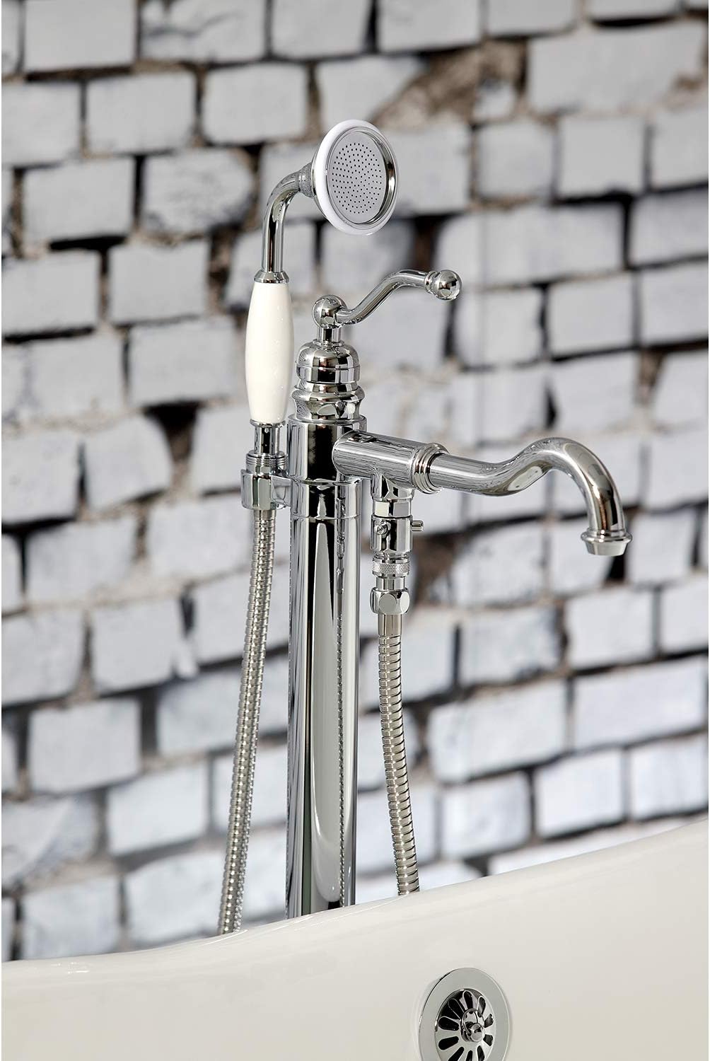 Kingston Brass KS7131ABL English Country Freestanding Tub Faucet with Hand Shower, Polished Chrome