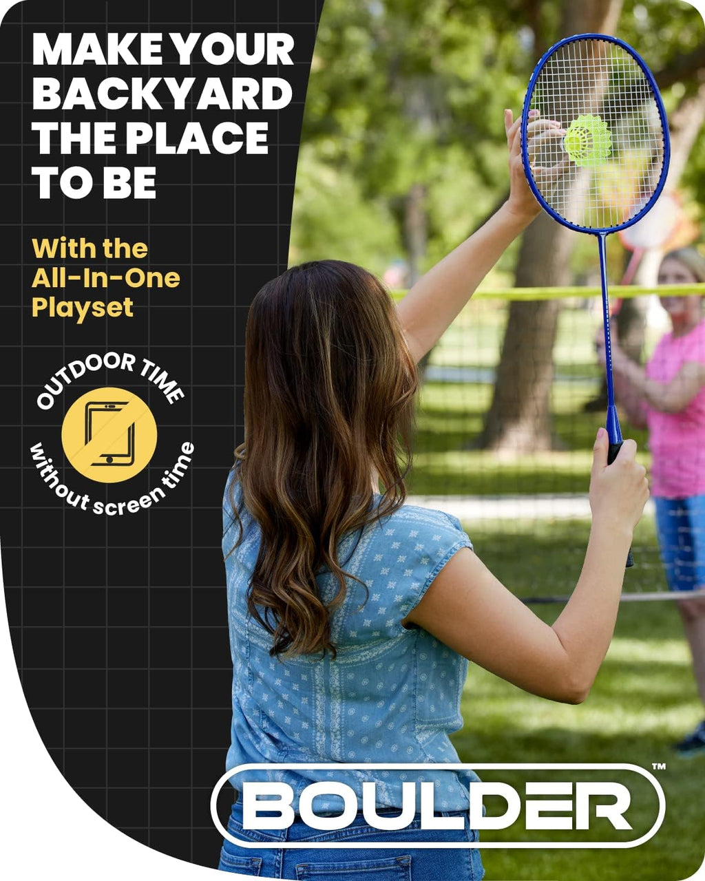 Boulder Portable Badminton Pickleball Net - Foldable/Extendable Poles for Multiple Sports Heights (UP to 5 ft) - Ideal for Tennis, Pickleball, Soccer Tennis - Easy Setup