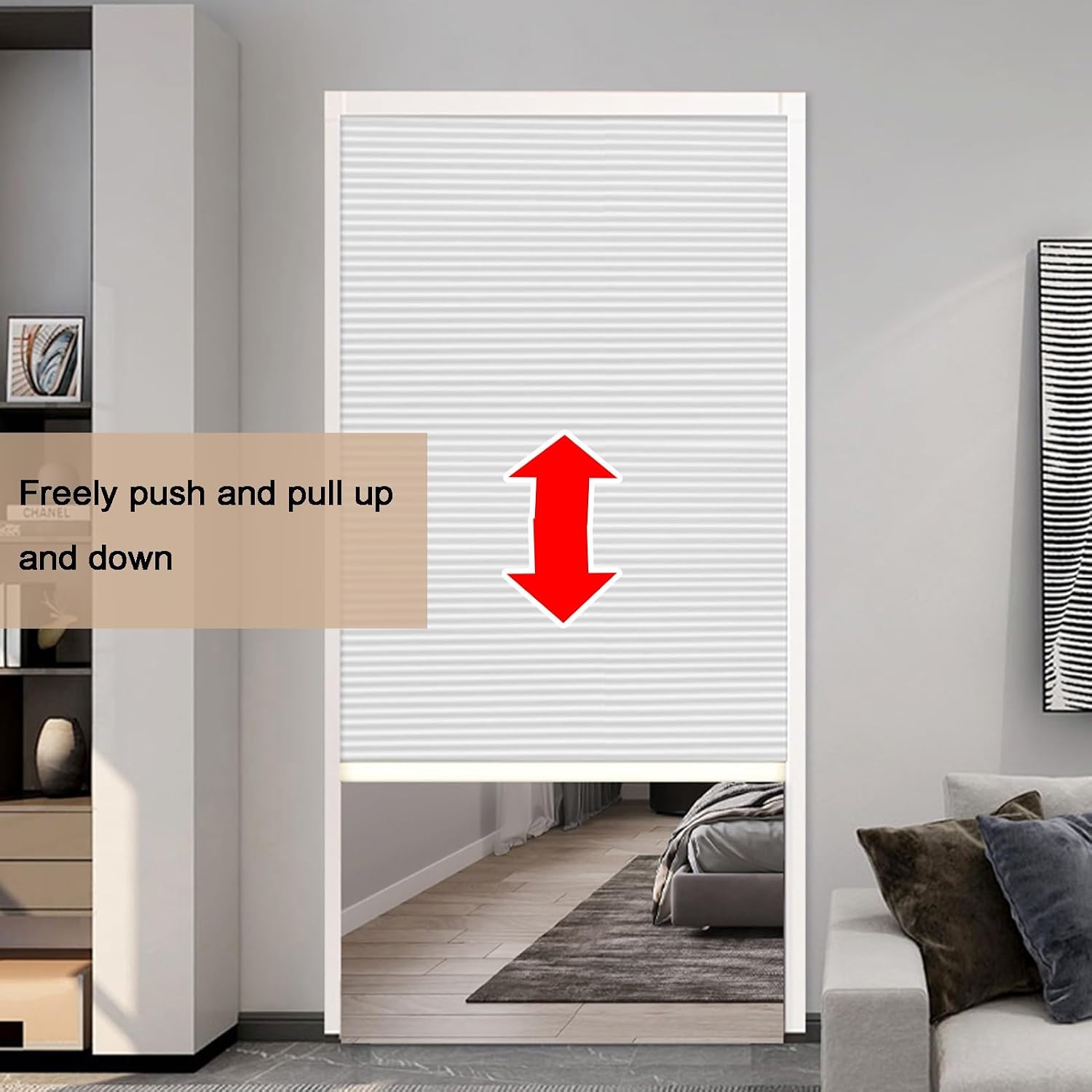 Interior Accordion Door, Sliding Closet Door with Aluminum Frame, Top Down Bottom Hallways Temporary Door for Bedroom, Bathroom(Yellow,160x180cm)