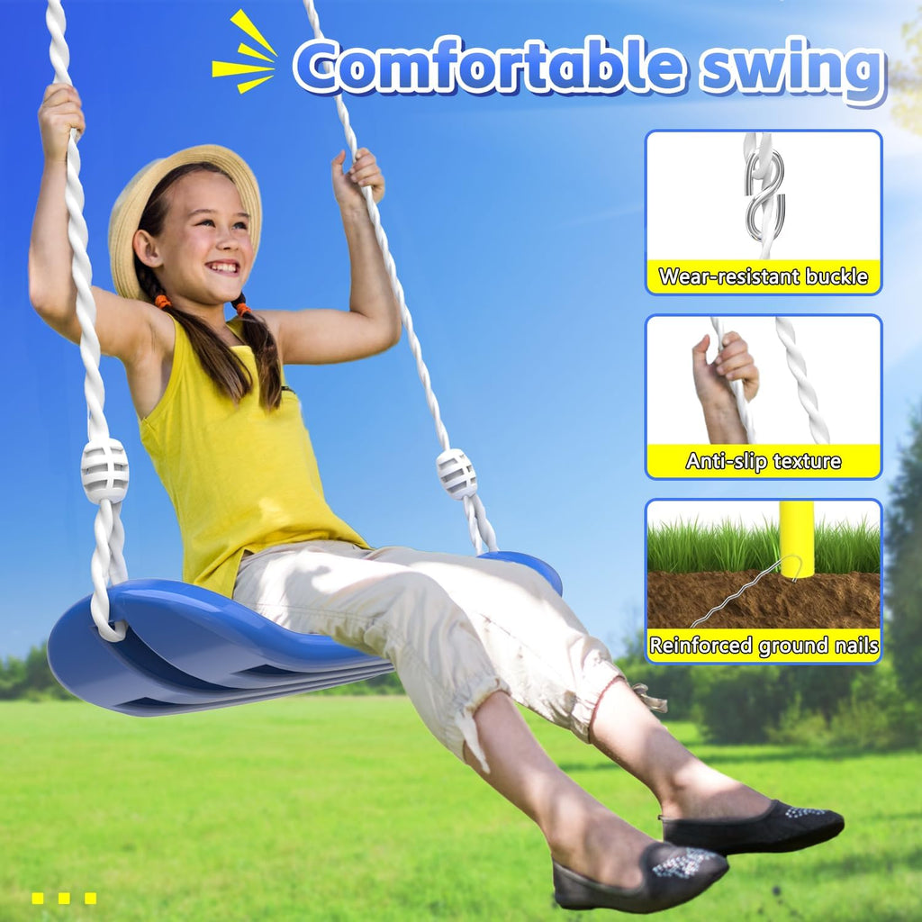 440lbs Swing Set for Backyard with Stand, Swing Heavy Duty Metal Outdoor Swing Stand, Contain 1 Saucer 32' & 1 Belt seat 26.2' for Playground - Backyard Playset, Adjustable Rope (Blue)