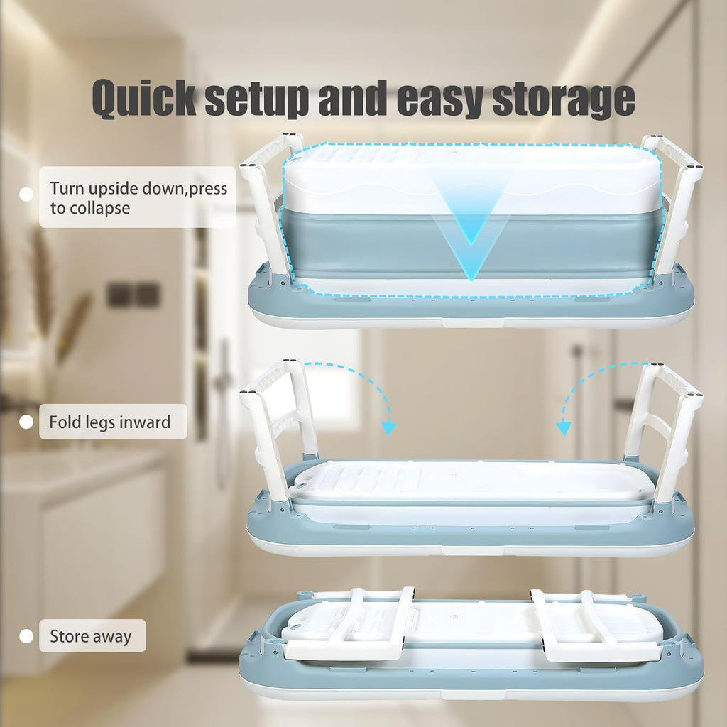 Foldable Bathtub, Portable Bathtub for Adult, Large Collapsible Tub, Freestanding Surround Collapsible Bathtub, Effortless Folding Bathtub, Hot Bath, Ice Bath (Blue) (Blue, 1.3m)