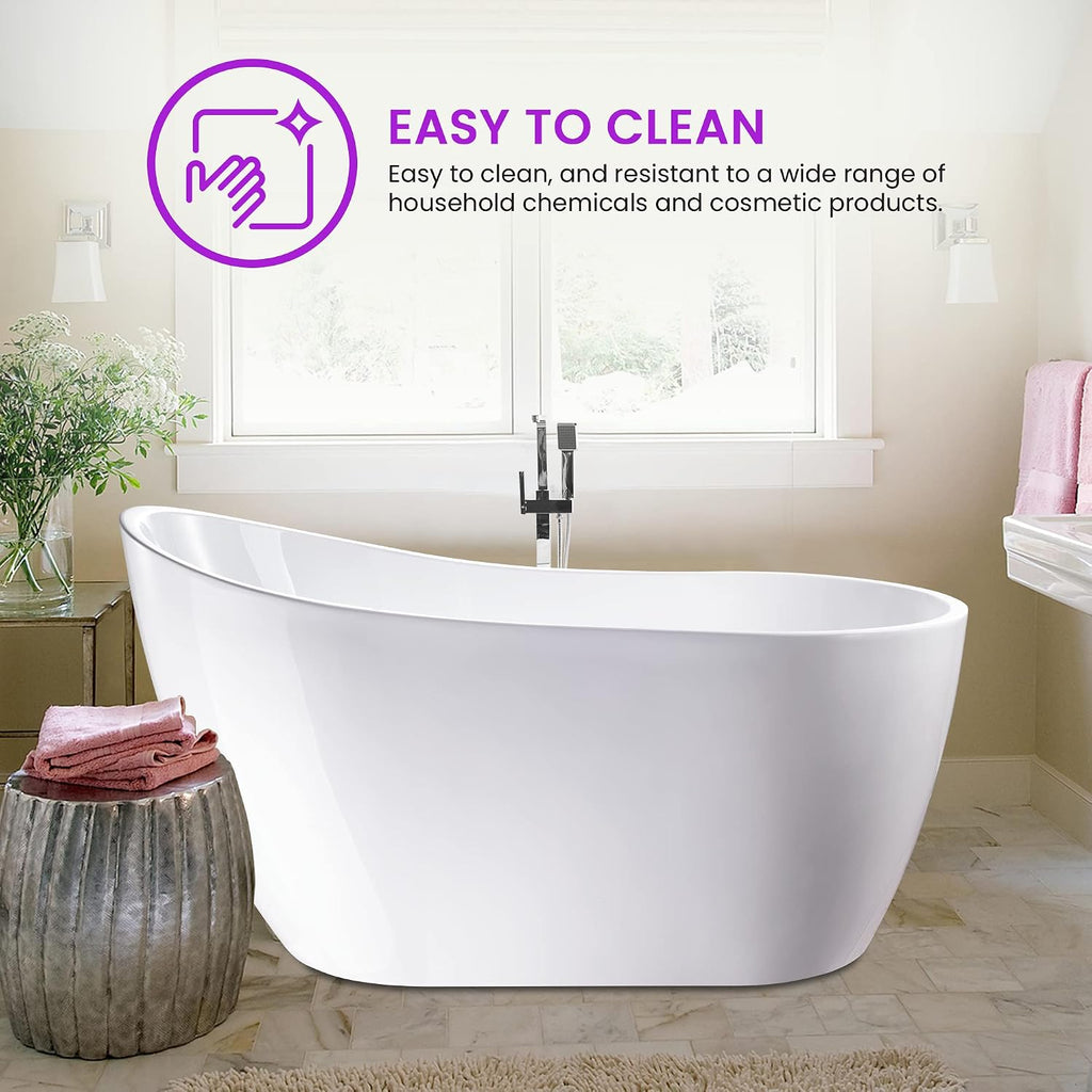 Vanity Art 54 X 28 Inch White Acrylic Freestanding Bathtub | Contemporary Design Soaking Tub with Pop-up Drain and Slotted Overflow Included, UPC Certified VA6525-MB