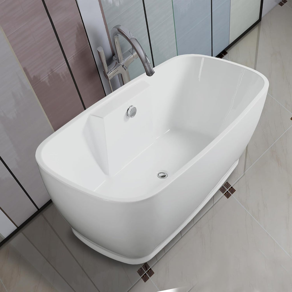 HomeBeyond 59 Inch Free Standing Bathtub | Acrylic Freestanding Soaking Tub deal for Spa-Like Baths, Modern Bathroom Stand Alone Tub Suitable for Couples, Singles, and Families, White