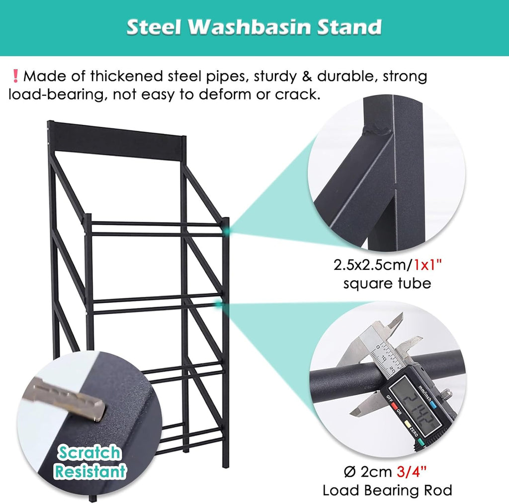 4 Tiers Large Wash Basin Display Rack with Wheels, Commercial Metal Washbasin Sample Display Stand for Household Shops, Adjustable Width Rolling Rack(with Wheel-4 Layers - L 90cm/35.4in