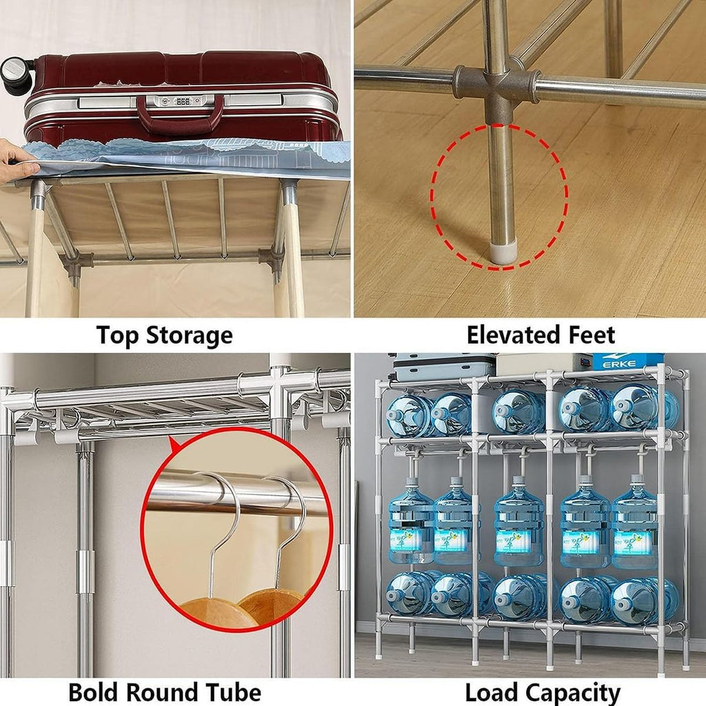 Portable Closet Wardrobe with 2 Hanging Rods Non-Woven Fabric Freestanding Garment Rack for Bedroom (Color : C, Size : 85x45x170cm)
