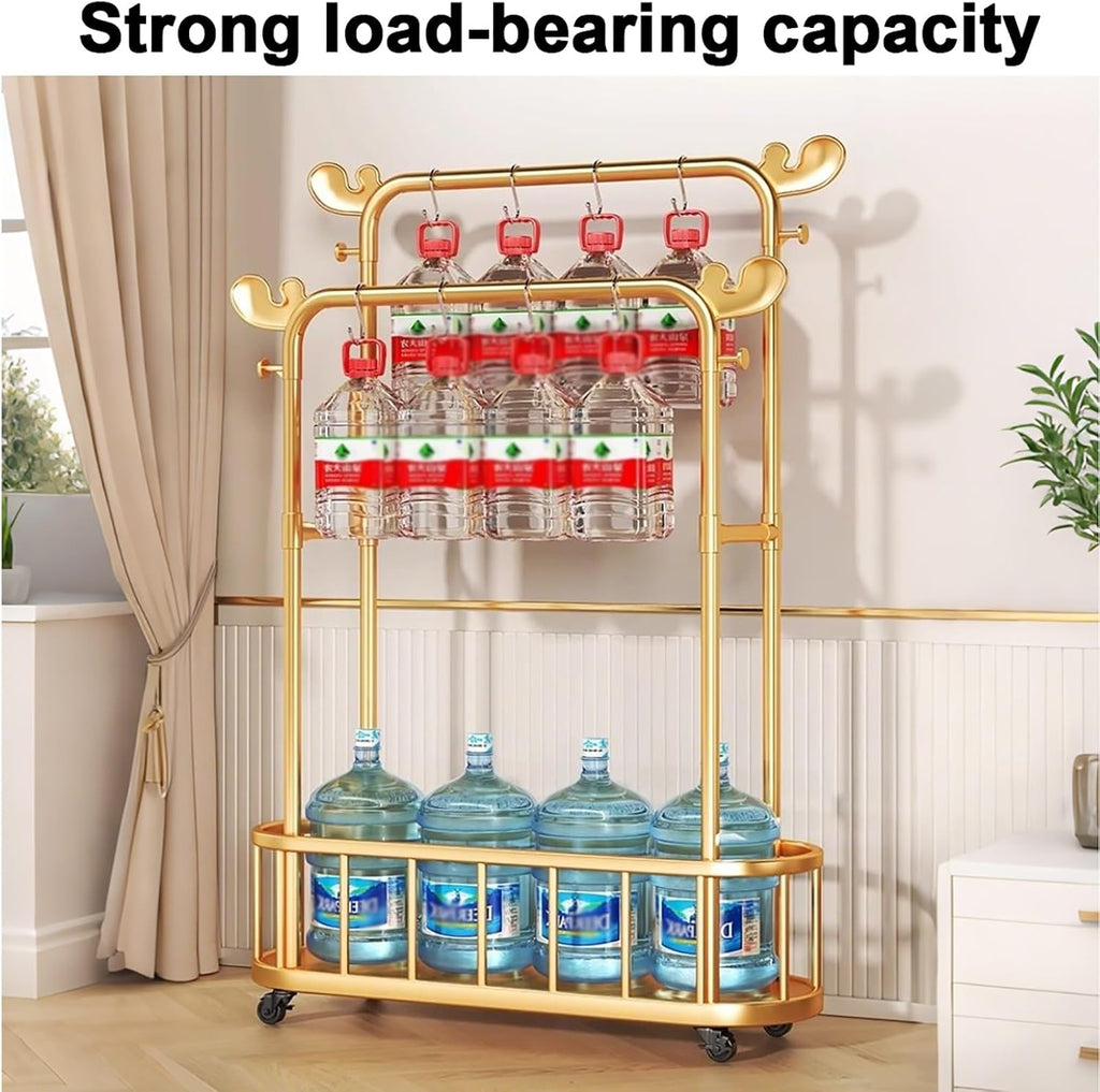 Modern Double-Rod Clothing Rack with Storage Shelf, Metal Wardrobe Stand with Wheels, Clothes Racks, Freestanding Garment Organizer for Bedroom or Dressing Area – Gold(80cm(31.5in))
