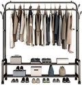 Freestanding Garment Rack for Bedroom,Multi-Functional Double Rods Clothing Rackwith Bottom Shelves and 4 Hooks,Portable Clothes Rack for Hanging Clothes,A-135 * 58 * 154cm
