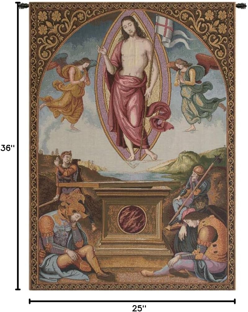 Charlotte Home Furnishings Inc. Resurrection Italian Tapestry Wall Hanging 36 X 25 Inch Viscose Cotton And Polyester Blend Wall Art Perfect For Home Decor And Wall Decor By Pietro Perugino