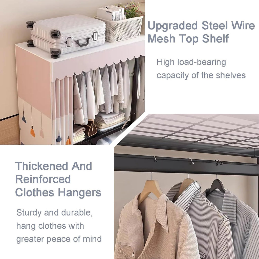 67 in Heavy Duty Wardrobe Foldable with Cover, Clothes Rack for Hanging Clothes Portable Closet Garment Racks for Bedroom(Pink,41.3x17.7x66.9in)