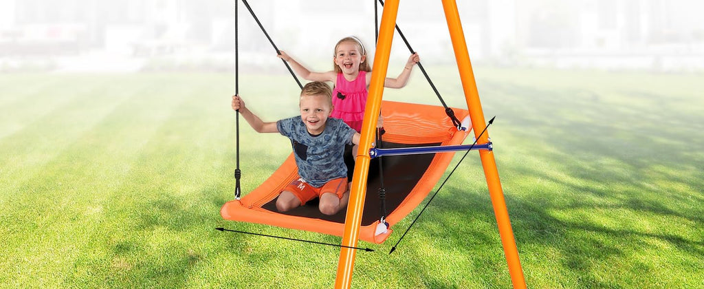 Swing Sets for Backyard, 6 in 1 Swing Set Outdoor for Kids 3-12, 700 lbs Heavy Duty Metal Toddler Playset Swingset for Playground with 3 Adjustable Swings, Basketball Hoop, Climbing Ladder and Nets