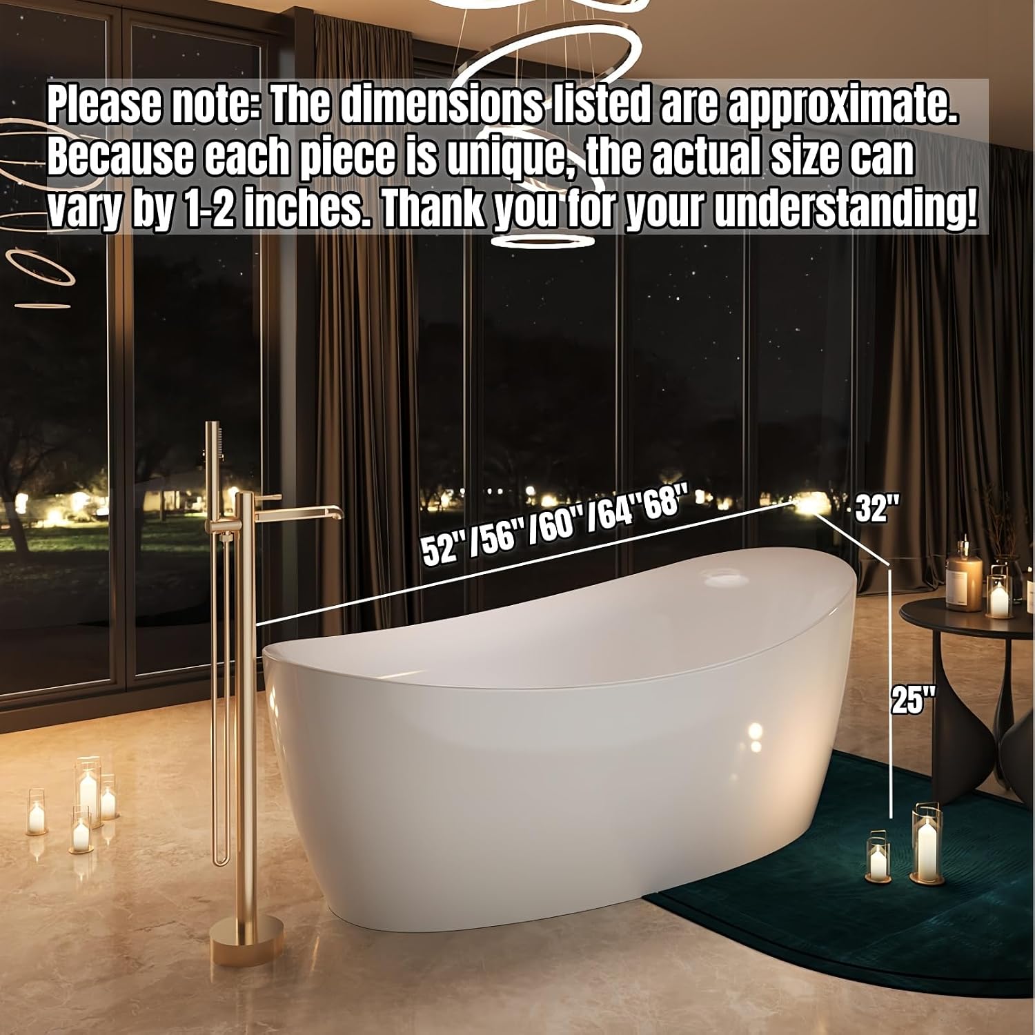 56' Edeyeu Oval Freestanding Bathtub - Extra Deep Acrylic Soaking Tub, Free Standing Bathtub Solid Surface, Modern Soaker Tub for Bathroom Spa, with Drain Green