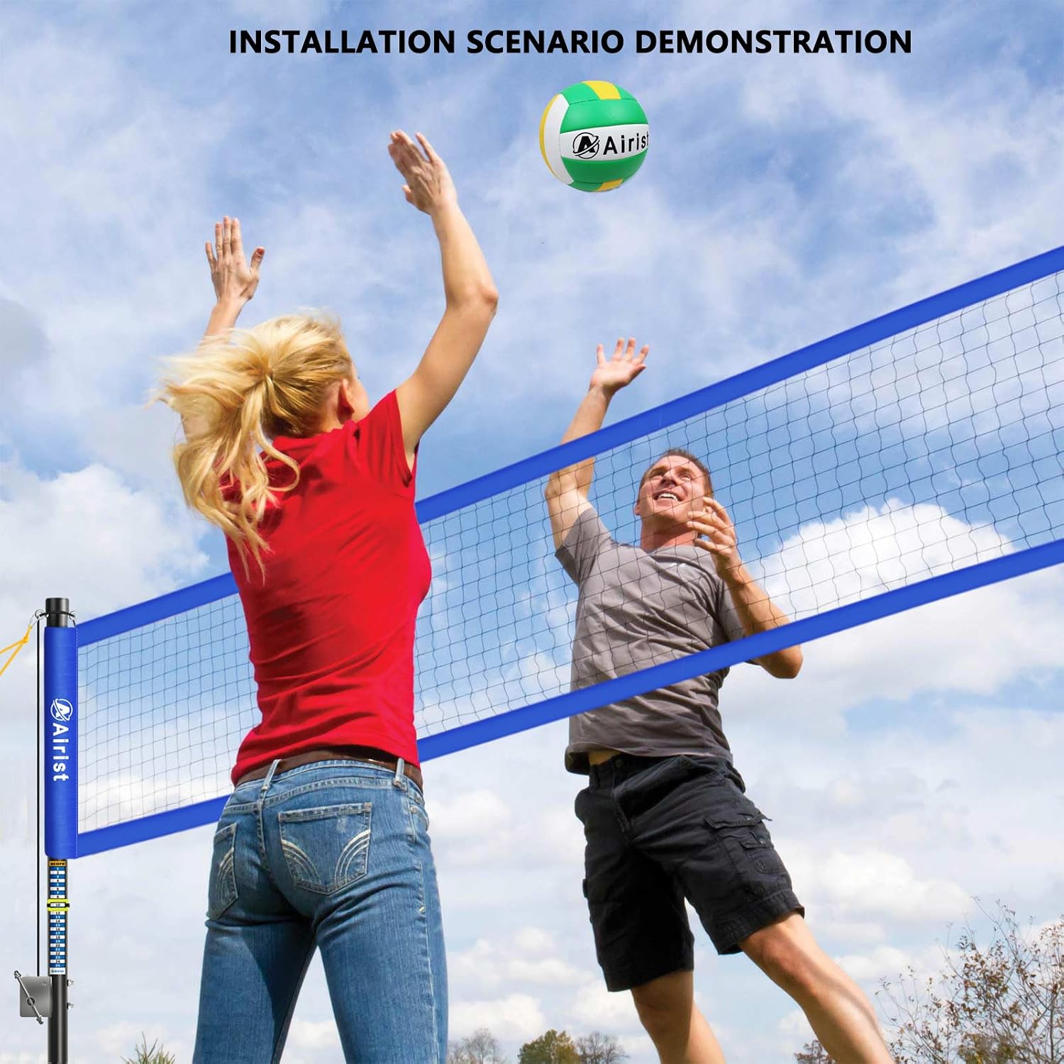 Heavy Duty Volleyball Net Outdoor with Steel Anti-Sag System, Adjustable Aluminum Poles, Professional Volleyball Nets Set for Backyard and Beach, Volleyball and Carrying Bag
