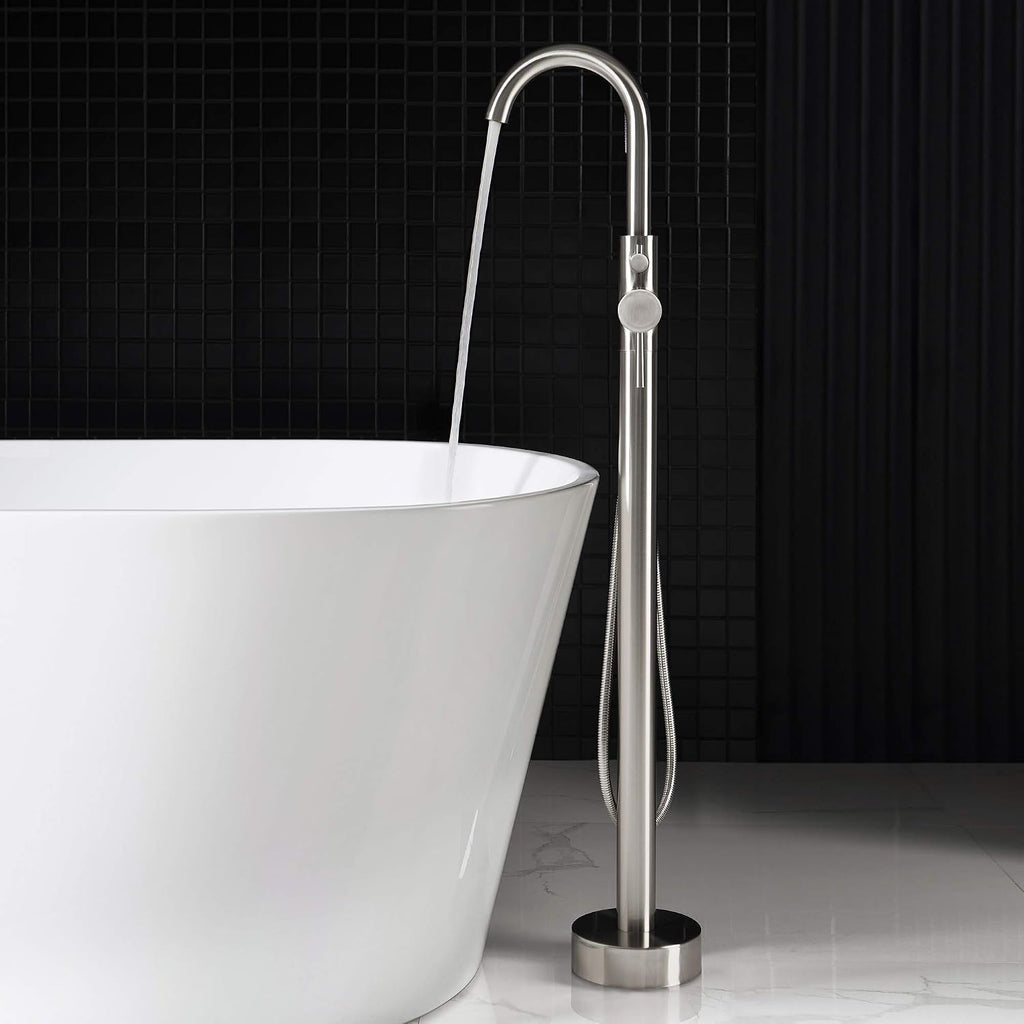 Woodbridge F0001 BN Freestanding Tub Filler Bathtub Brushed Nickel Floor Mount Brass Bathroom Faucets with Hand Shower