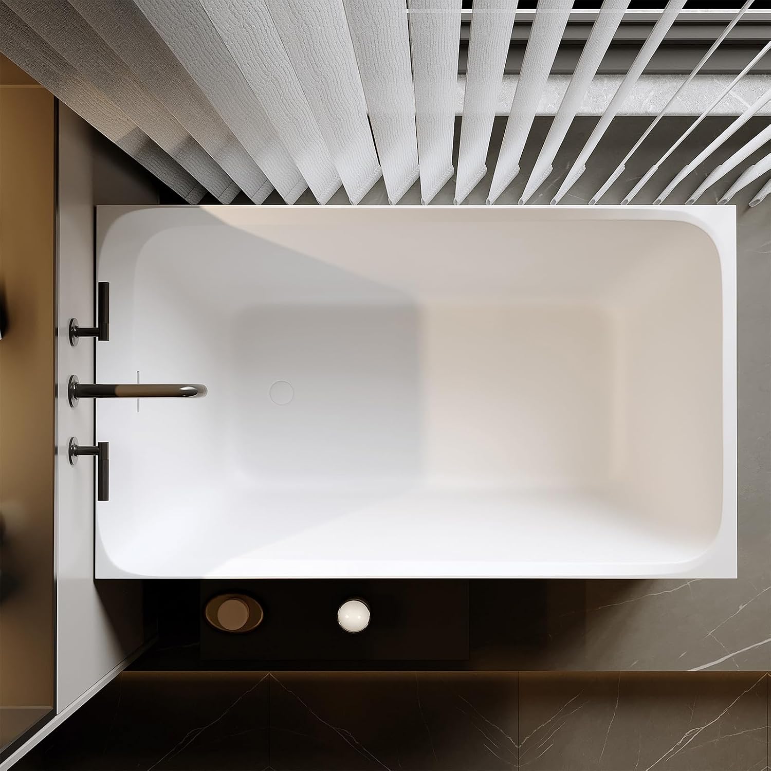 51'' Solid Surface Freestanding Bathtub, Stone Resin Stand Alone Soaking Tub, Modern Rectangular Freestanding Tubs with Overflow, Pop-up Drain, Thick Edge, Matte White