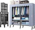 Heavy Duty Metal Mobile Clothes Drying Rack - Rolling Foldable Clothes Rack With Cover And Wheels/1500 Lbs Large Capacity Wardrobe Closet/Independent Clothing Organization System For Bedroom(Size:168*