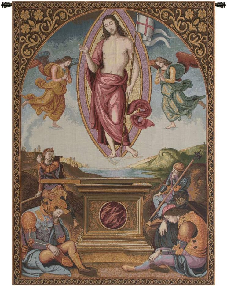 Charlotte Home Furnishings Inc. Resurrection Italian Tapestry Wall Hanging 36 X 25 Inch Viscose Cotton And Polyester Blend Wall Art Perfect For Home Decor And Wall Decor By Pietro Perugino
