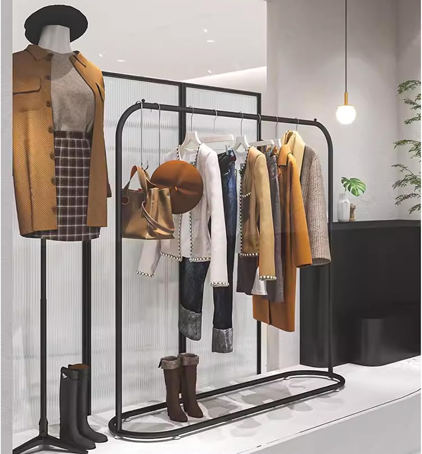 Heavy duty Garment rack Modern Black Metal Clothes Rail For Hanging Clothes Commercial Heavy Duty Clothing Rack Freestanding Retail Display Rack Easy To Assemble Single Rod Coat Rack ( 120X40X145CM)