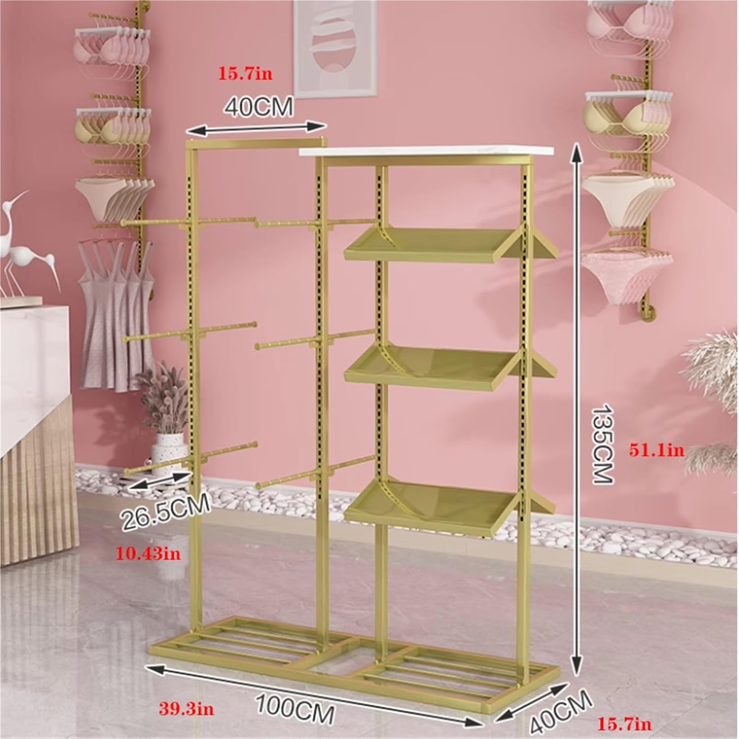 Heavy-duty Lingerie Garment Rack, Metals, Underwear Display Stand, Commercial Shelves Clothes Rod, for Lingerie Socks Bra Panties Scarves, 3 Tier(White)