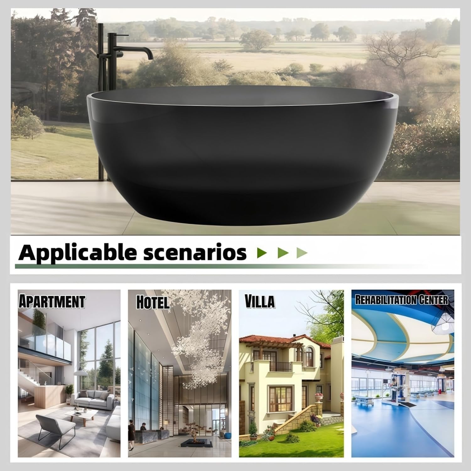 56' Edeyeu Round Freestanding Bathtub - Modern Soaker Tub, Extra-Deep Freestanding Tub with a Crystal-Clear Solid Surface, Suitable for Villas, Apartments, and Hotels Blue