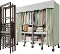 Foldable Clothe Rack with Wheel W/cover Load 1100lbs Heavy-duty Portable Wardrobe for Bedroom Armoires Freestanding Clothing Coat Storage Rack Rolling Garment Rack for Hanging(Green,110cm/43.3in)