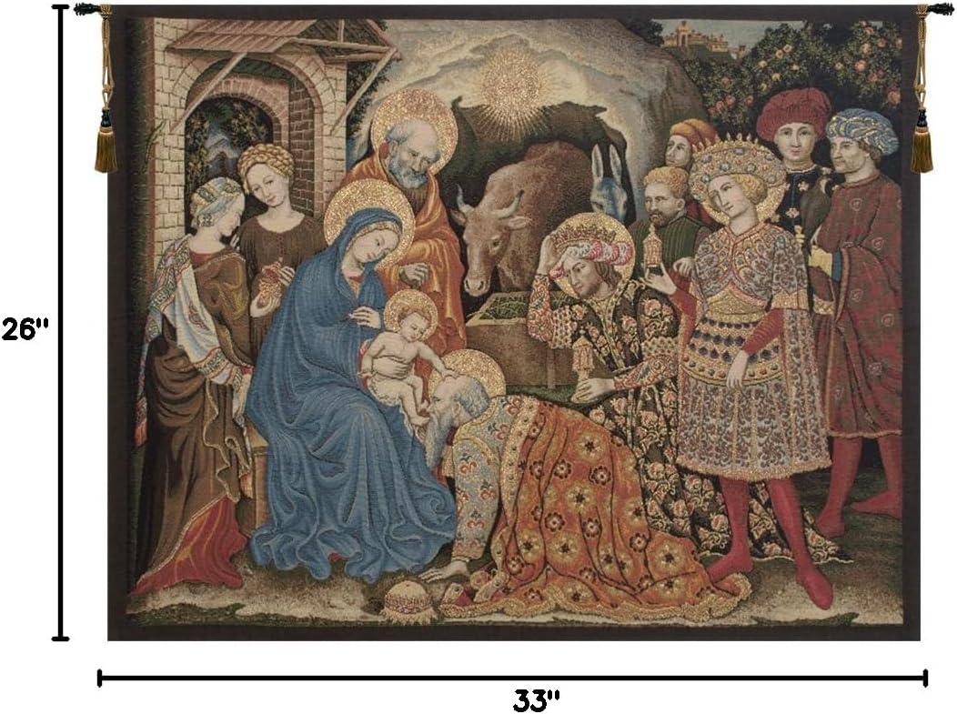 Charlotte Home Furnishings Inc. Adoration Palla Strozzi Italian Tapestry Wall Hanging 26 X 33 Inch Viscose Cotton & Polyester Blend Wall Art Perfect for Home Decor & Wall Decor By Gentile Da Fabriano