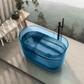 32' Edeyeu Oval Freestanding Bathtub - Compact Small Bathtub Soaker Tub with Natural Resin Design, Durable Stand Alone Tub for Spa-Like Soaking Experience, with Drain Blue
