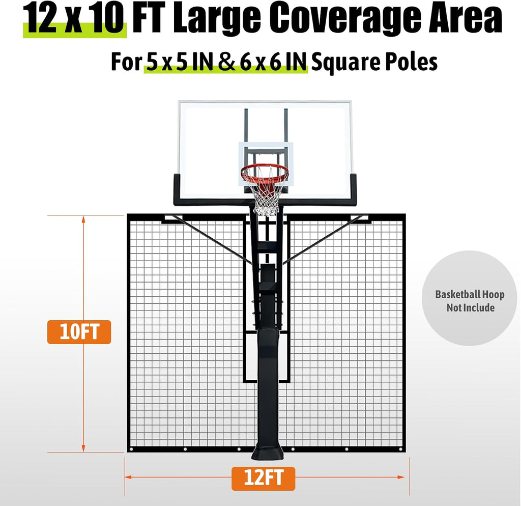 Heavy Duty Basketball Return Net 12FT X 10FT, UV-Resistant Yard Guard Backstop Nets Basketball Return & Defensive Net System, Ball Net Catcher for Square Poles (Fit for 8''x12'' Poles)