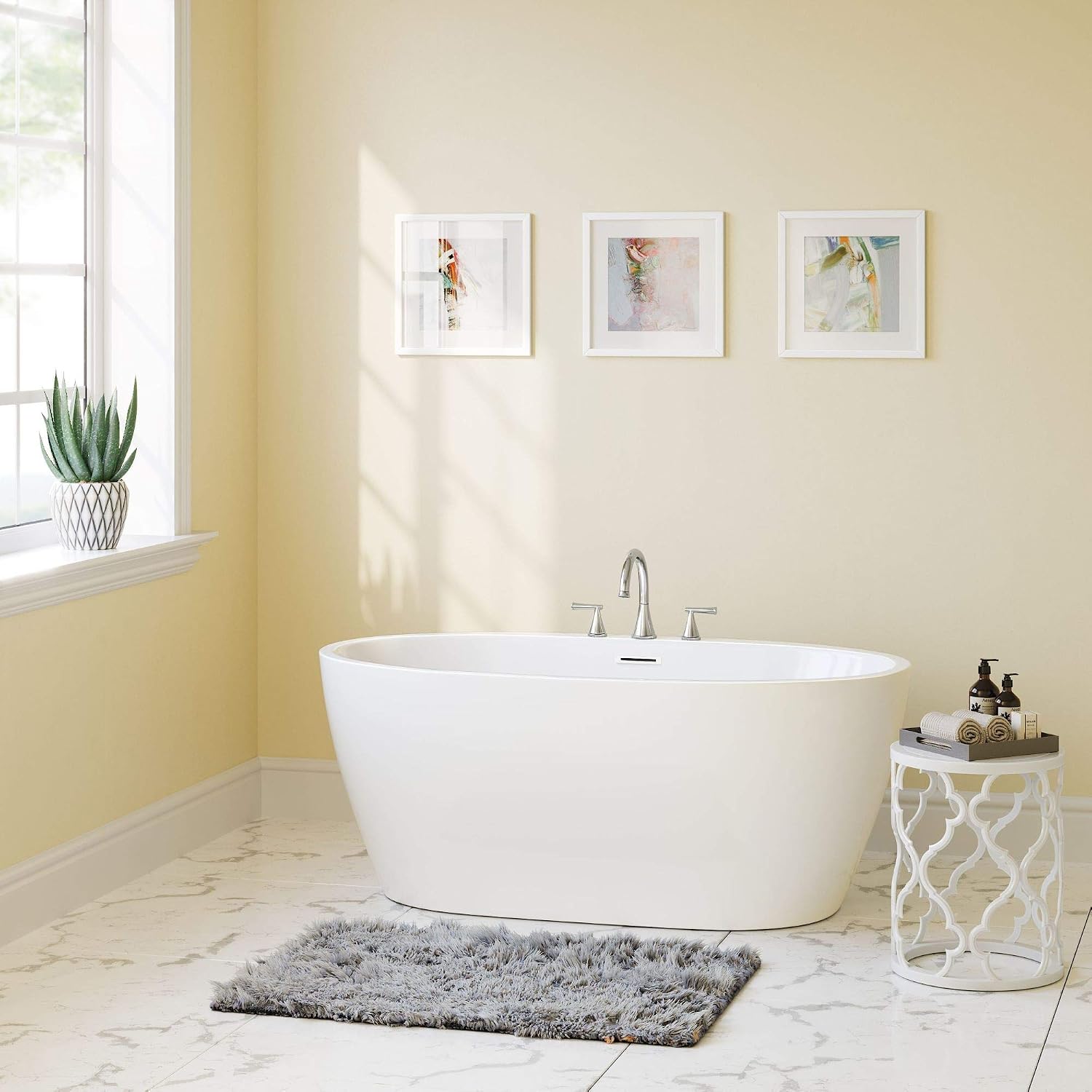 PROFLO PFFSOI5931 Cornwall 59' Free Standing Acrylic Soaking Tub with Center Drain, Drain Assembly, and Overflow - White