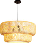 23.62' Bamboo Pendant Light,Boho Rattan Hanging Light,Hand Woven Wicker Chandelier for Kitchen Island for Kitchen Island Dining Bedroom Living Room Restaurants