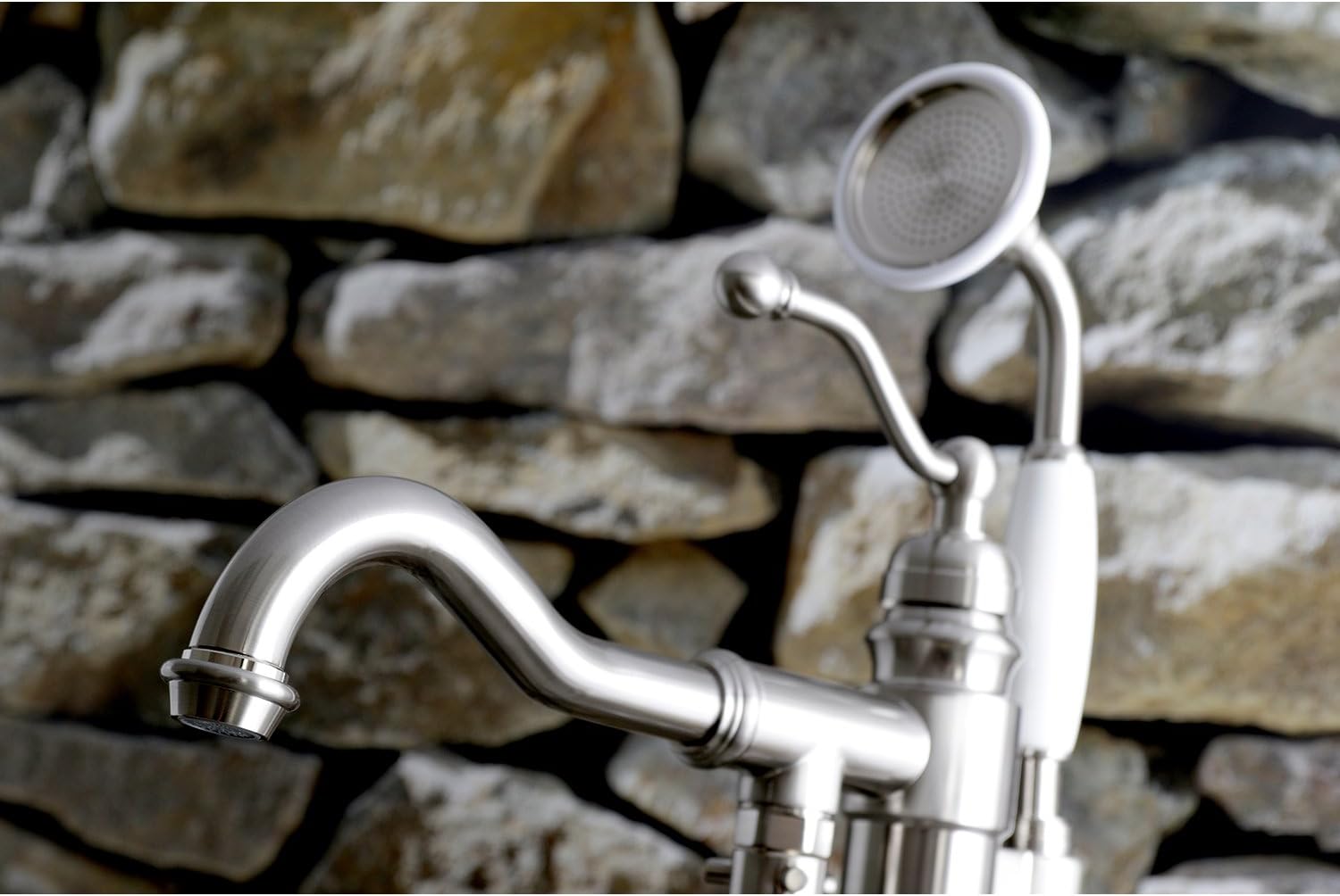 Kingston Brass KS7138ABL English Country Single Handle Freestanding Roman Tub Faucet with Hand Shower, Brushed Nickel