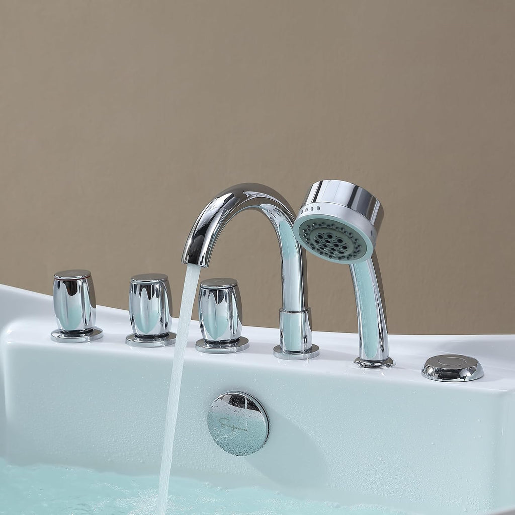 Empava 59' x 28' Freestanding Whirlpool Tub with Center Drain,560W Stand Alone Bathtub with 8 Hydromassage Jets, Unique Boat-Shaped,Acrylic,ETL Certified