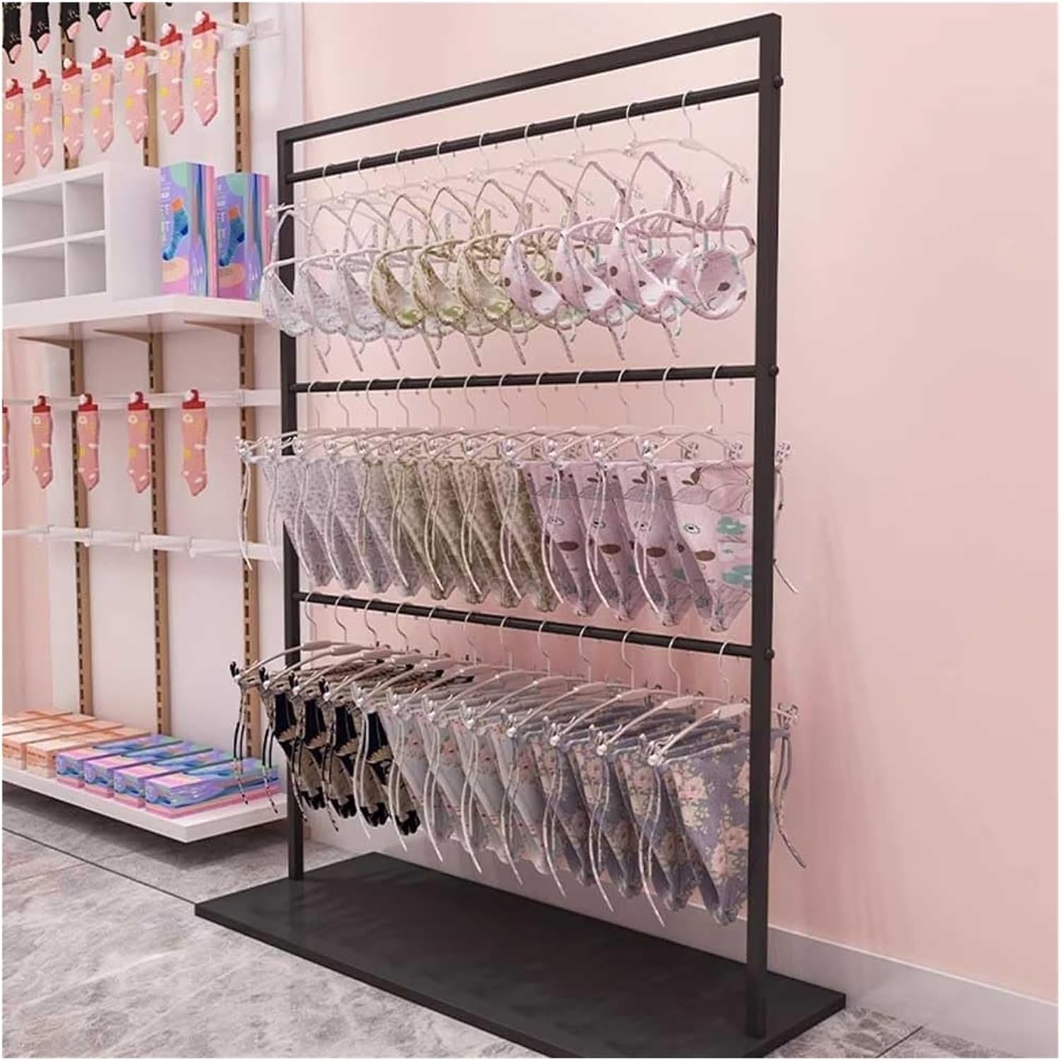 Clothes Rail Garment Rack Clothing Store Underwear Rack, Retail Store Panty Shorts Bra Display Stand With 3-Tier Shelves Floor-standing Garment Hanger Organizer For Boutique Mall Exhibition ( Color :