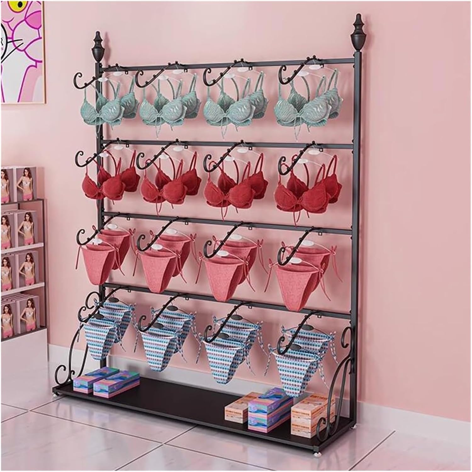 Clothes Rail Garment Rack Metal Underwear Display Stands， Floor Standing Sock Gloves Ornament Organizer Retail Store Metal Hanger Creative Commercial Shelves for Pan
