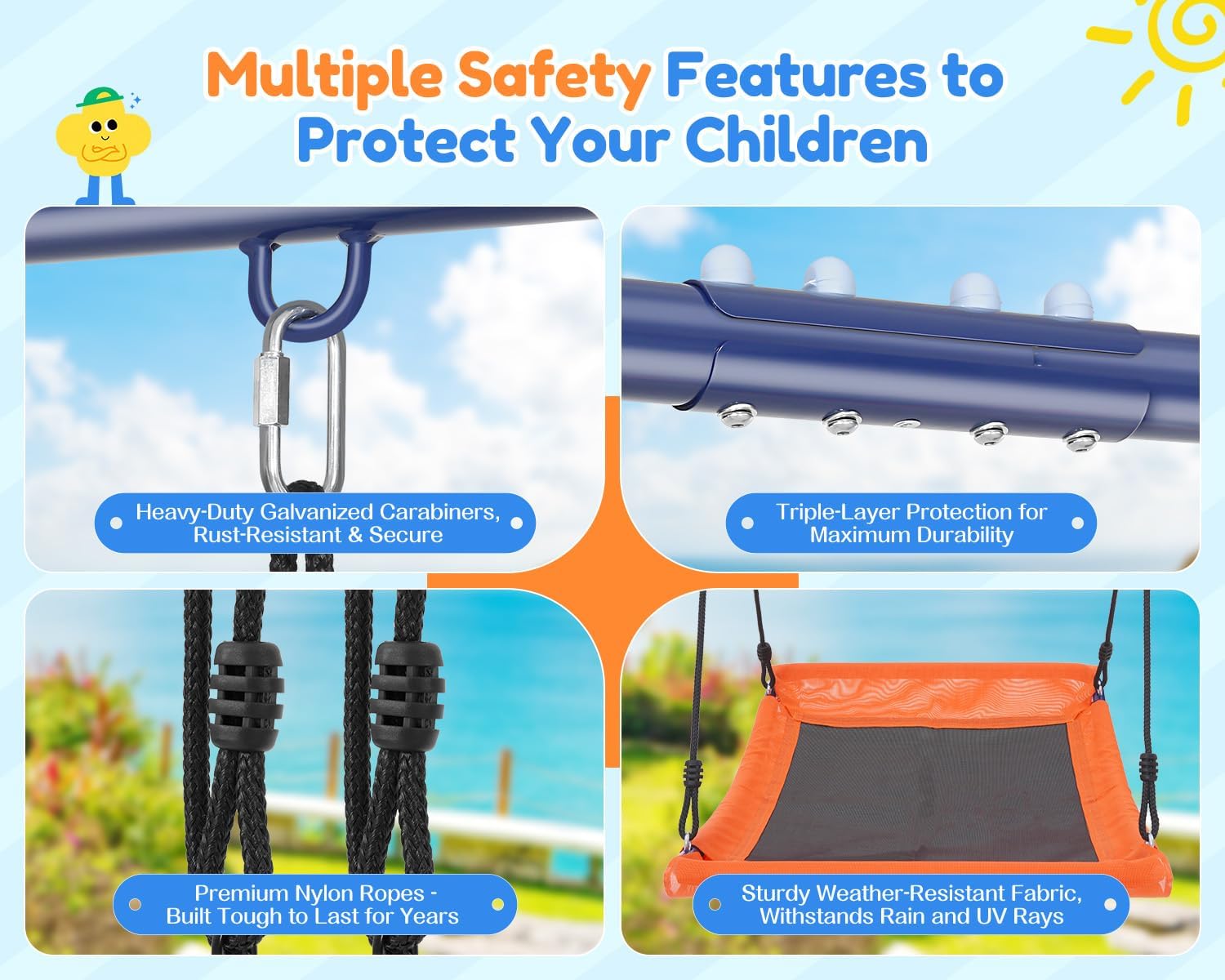 Swing Sets for Backyard Kids 3-12, Outdoor Playground Swingset with Slide&Teeter-Totter,700LBS Heavy Duty Swing Set with 2 Adjustable Swings,Ring Trapeze Bar- Large Metal Playset for Toddlers Children