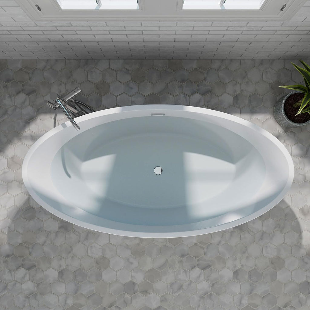 Empava Freestanding Bathtub,59 in Soaking Tub,Luxury Acrylic Stand Alone Tub Included Overflow and Drain for Bathroom, Glossy White,cUPC Certified