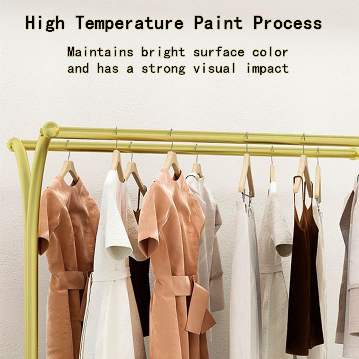 Heavy Duty Clothes Rack with Sturdy Wheels, Freestanding Metal Garment Rack for Hanging Clothes, Standing Rolling Clothing Rack for Retail Boutiques and Bedroom, Gold
