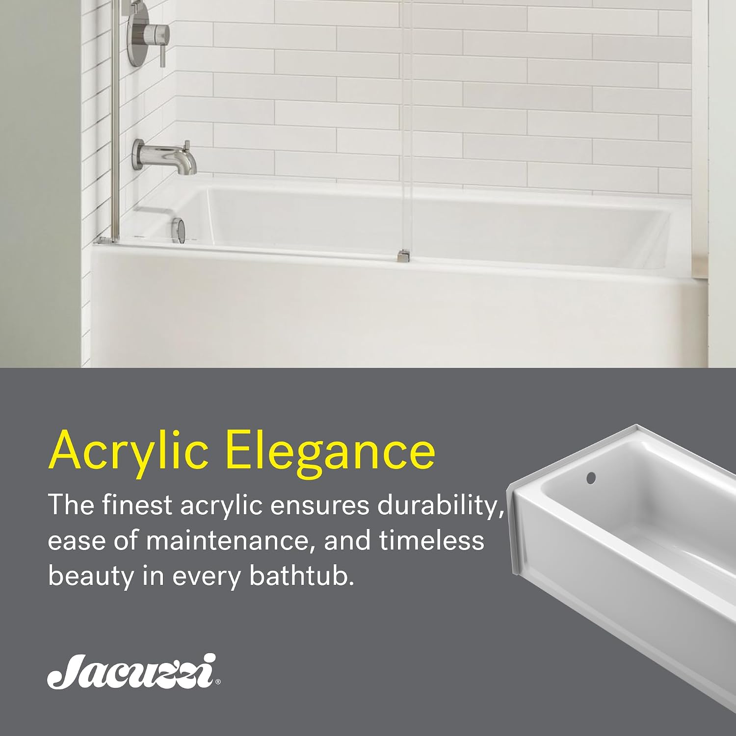 Jacuzzi SIGNATURE Acrylic Skirted Bathtub, Soaking Sanctuary, Slip Resistant, Left Drain Placement, 60' (L) x 30' (W), Rectangle Flat Front, White