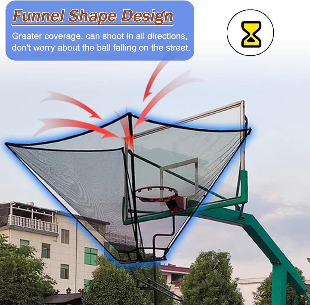 Indoor Outdoor Basketball Hoop Net Catcher, 180° Rotatable Foldable Shot Training Aid Rebound System - Metal Iron Frame, for Garage/Backyard/Pool, Easy to Set Up