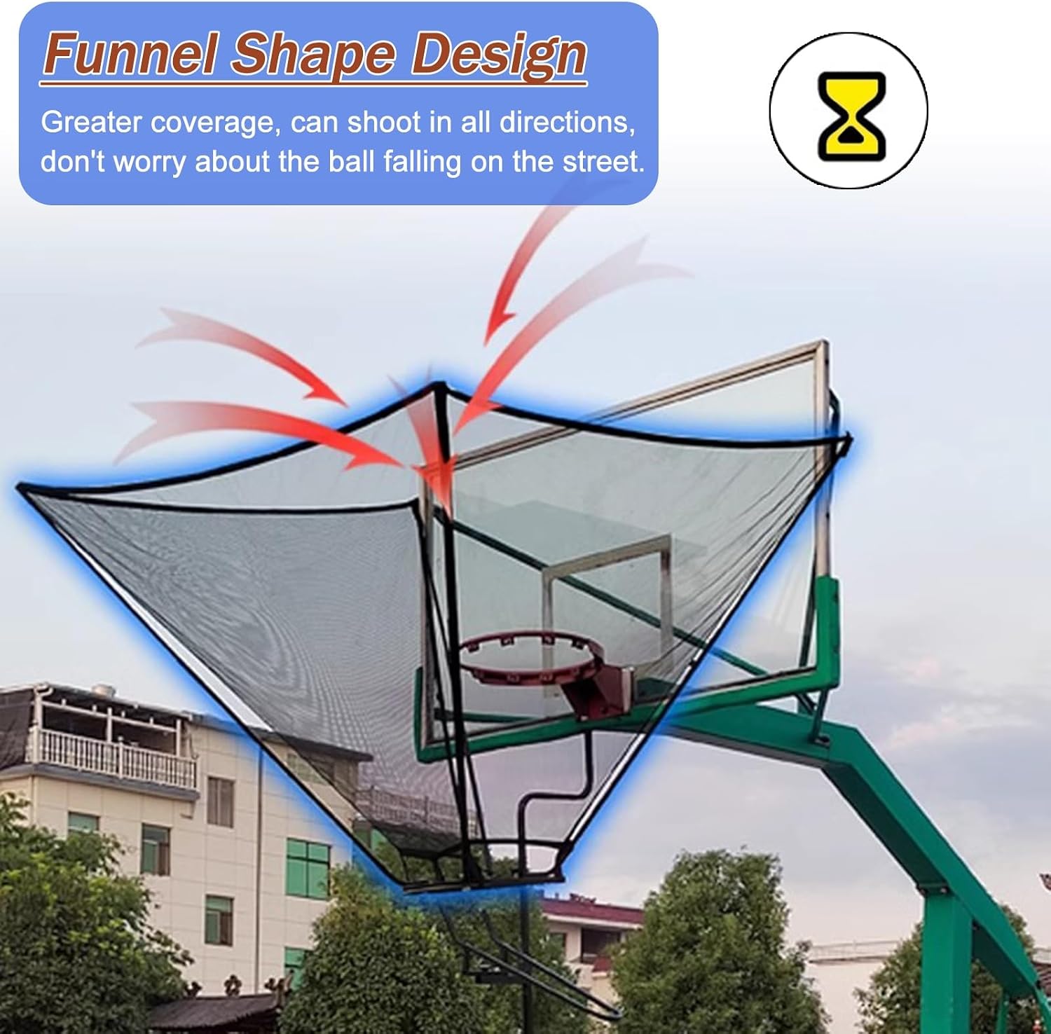 Indoor Outdoor Basketball Hoop Net Catcher, 180° Rotatable Foldable Shot Training Aid Rebound System - Metal Iron Frame, for Garage/Backyard/Pool, Easy to Set Up
