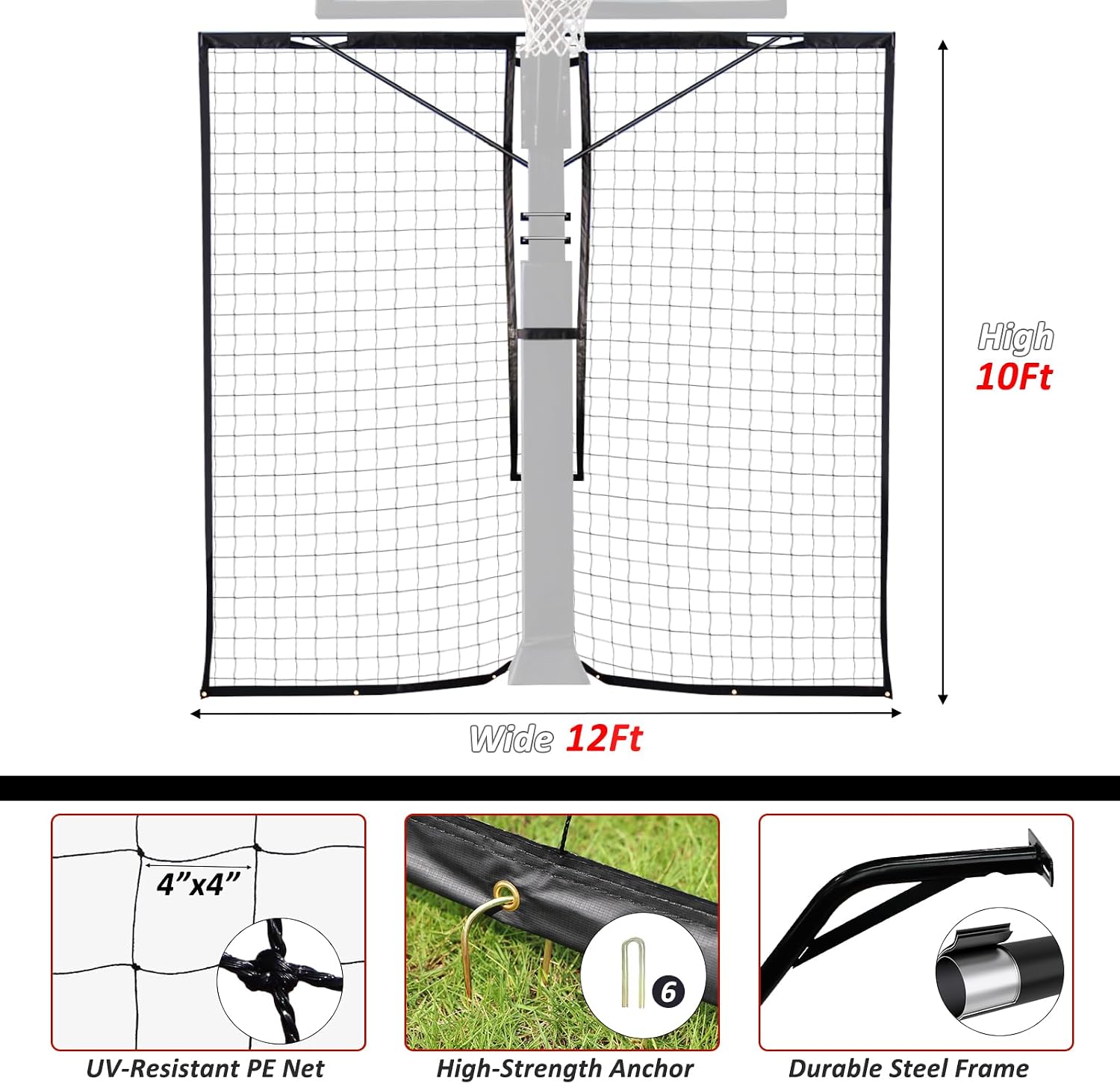 KATOP Heavy Duty Basketball Yard Guard Defensive Net System 12FT x 10FT, UV-Resistant Basketball Barrier Net