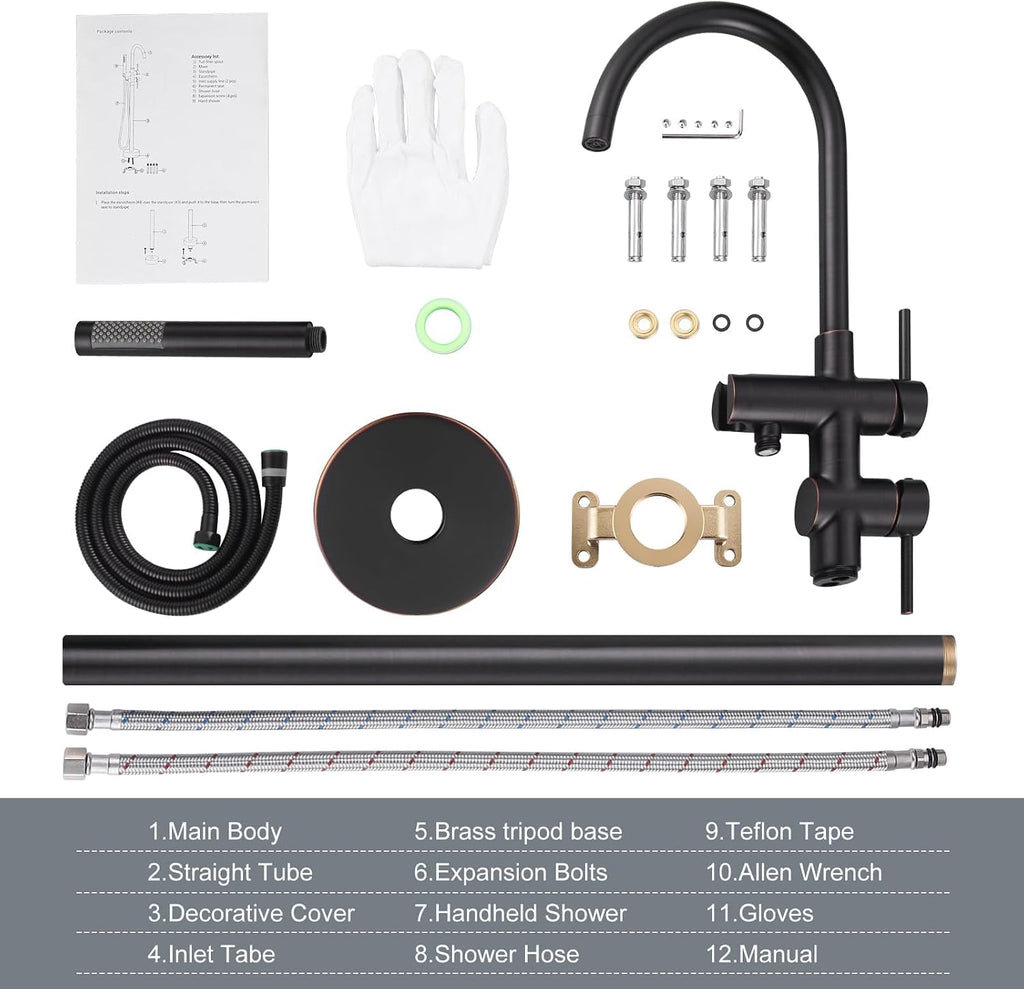 Freestanding Tub Filler Faucet, Floor Mount Oil Rubbed Bronze Bathtub Faucet with Single Handheld Shower, Brass Shower Tub Faucet Set Complete, Bathtub Faucet with Shower