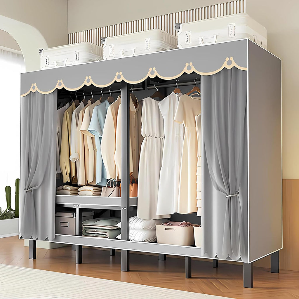 Heavy Duty Rolling Covered Metal Garment Rack with Lockable Wheels and Door, Load 2000lbs, Portable Closets for Hanging Clothes, Large Capacity 360°Enclosed Clothing Racks (B, 49.2in/125cm)
