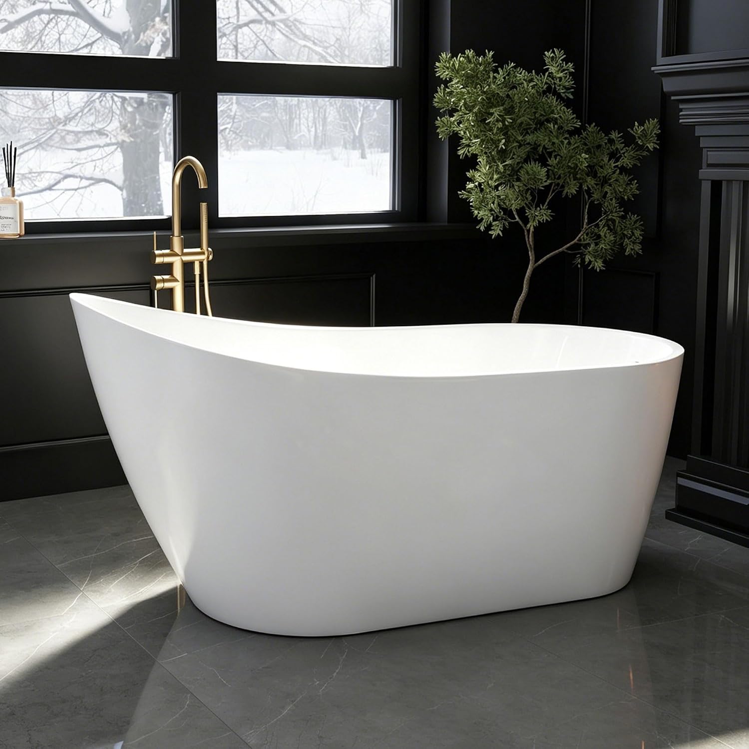 59' High-Back Acrylic Freestanding Bathtub, Stand Alone Tub, Soaking Tubs for Bathroom, Free Standing Tub with Integrated Overflow and Drain, cUPC Certified, Gloss White