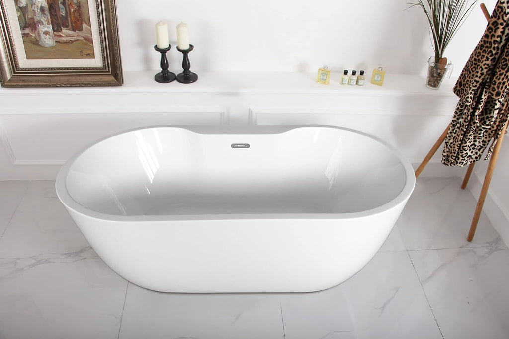 Carver Tubs - Aiden II 69' - Modern Freestanding Soaking Bathtub, Two Person Soaking Free Standing Bathtub w/Chrome Drain - White Contemporary Oval Acrylic Fiberglass Tub - 69″L x 31.5'W x 23.5'H