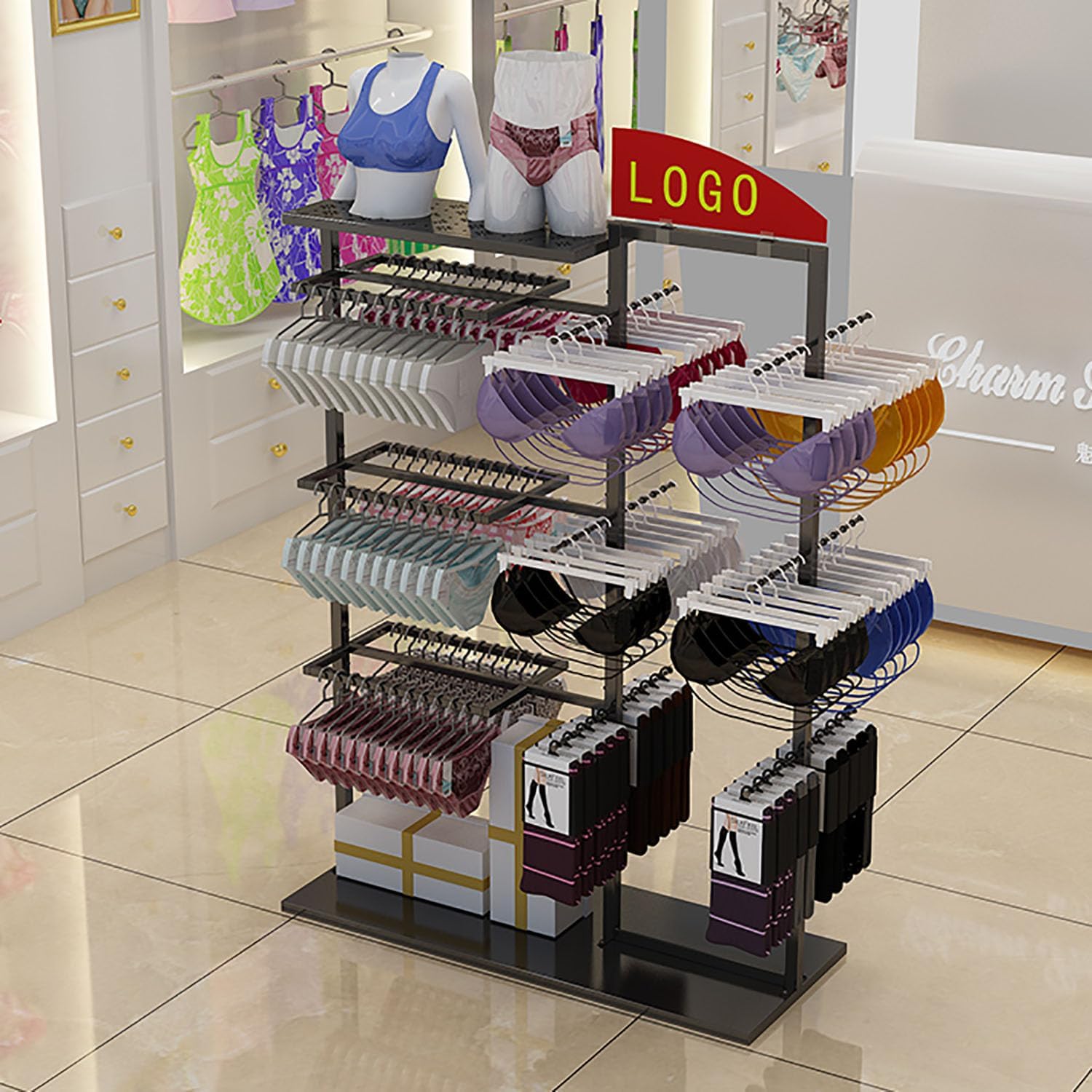 Underwear Display Stands, Freestanding Clothing Store Boutiques Retail Lingerie Garment Rack, Coat Rack Stand Commercial Shelves for Socks Bra Panties Scarves Storage