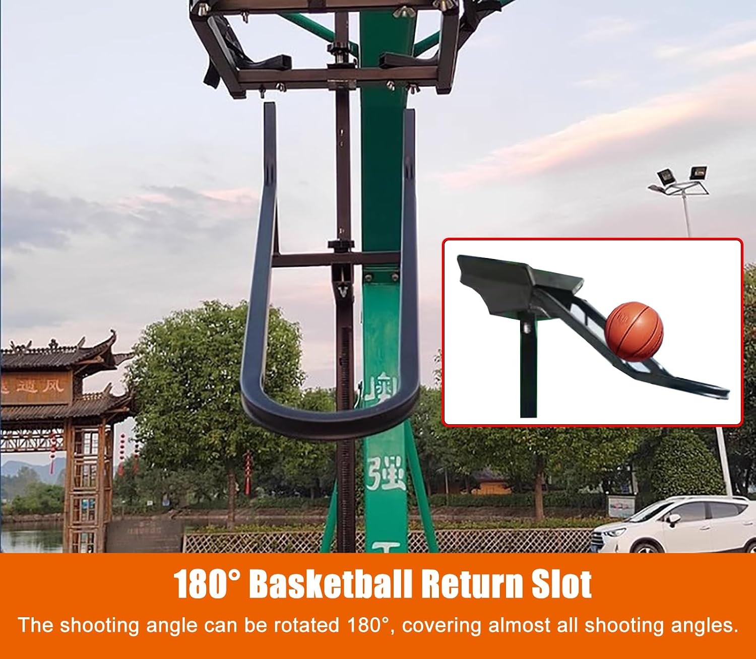 Black Basketball Return Automatic Attachment for Hoop, Floor Standing Rolling Basketball Net Catcher Ball Return Machine, Indoor Outdoor Hoop Returner