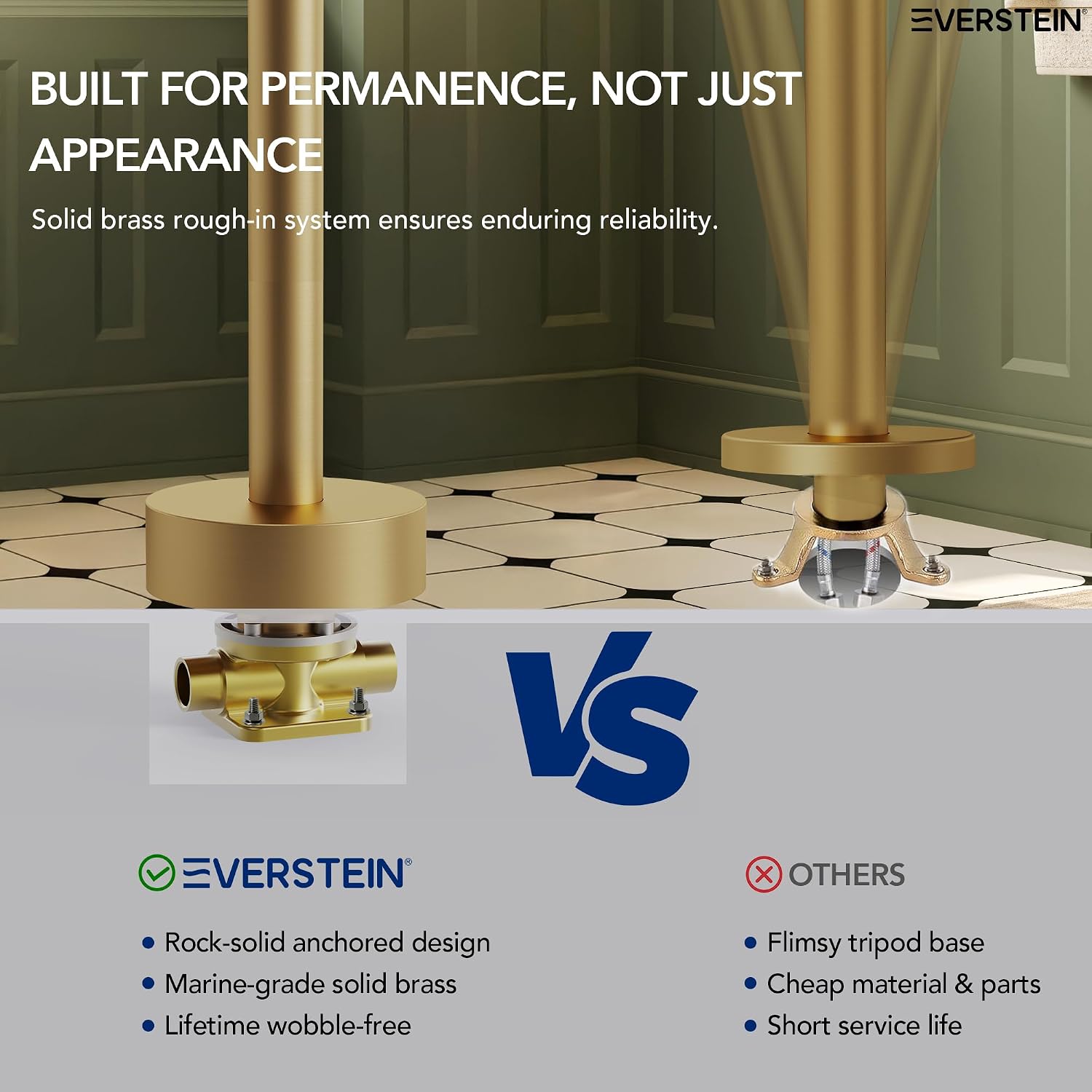 Freestanding Bathtub Faucet with Hand Held Shower, Floor Mount Tub Filler, Dual Handle Brass Bath Tub Faucet, Valve Included，Brushed Gold