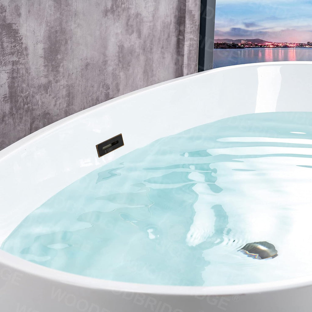 WOODBRIDGE 59'Freestanding White Acylic Soaking Bathtub with Oil-Rubbed Bronze Drain and Overflow,BTA1518 -ORB-Drain &O