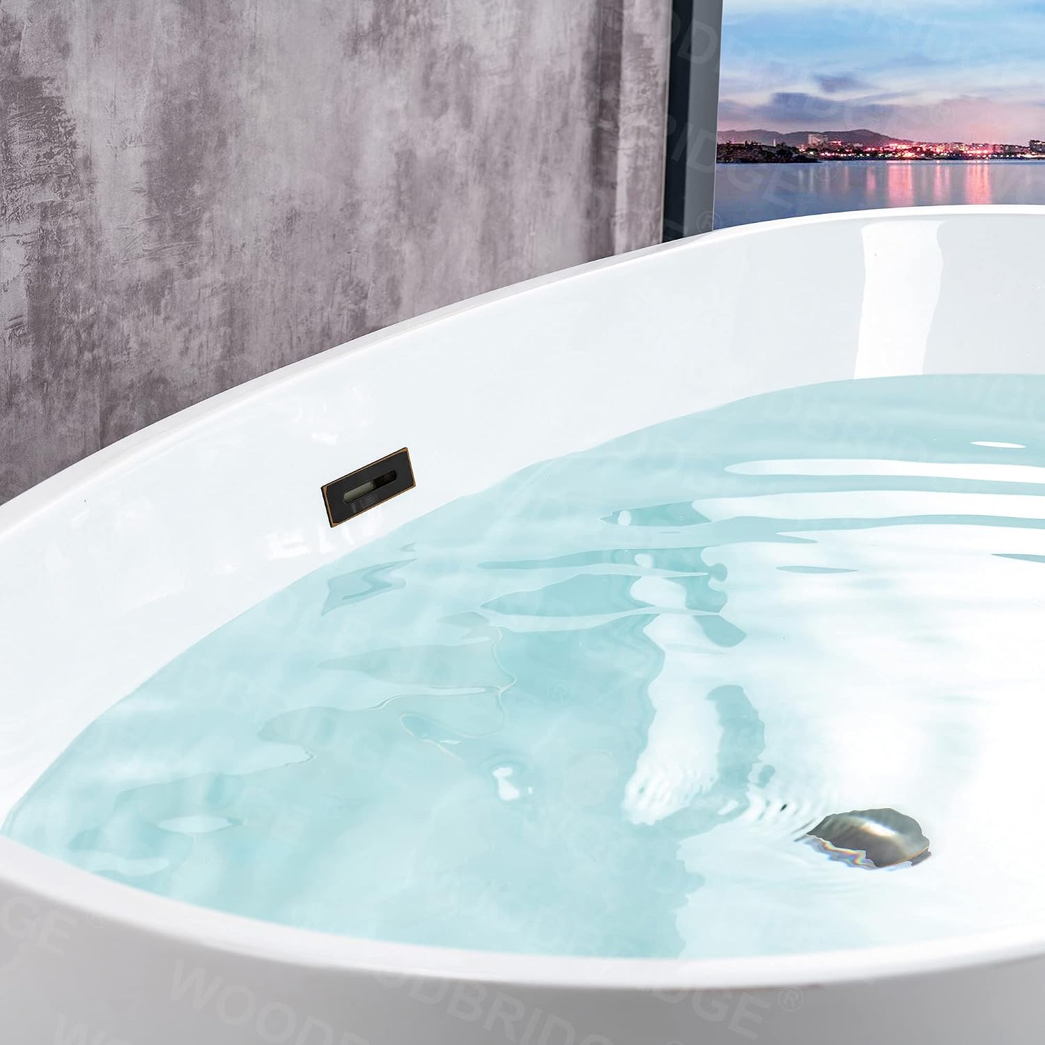 WOODBRIDGE 59'Freestanding White Acylic Soaking Bathtub with Oil-Rubbed Bronze Drain and Overflow,BTA1518 -ORB-Drain &O