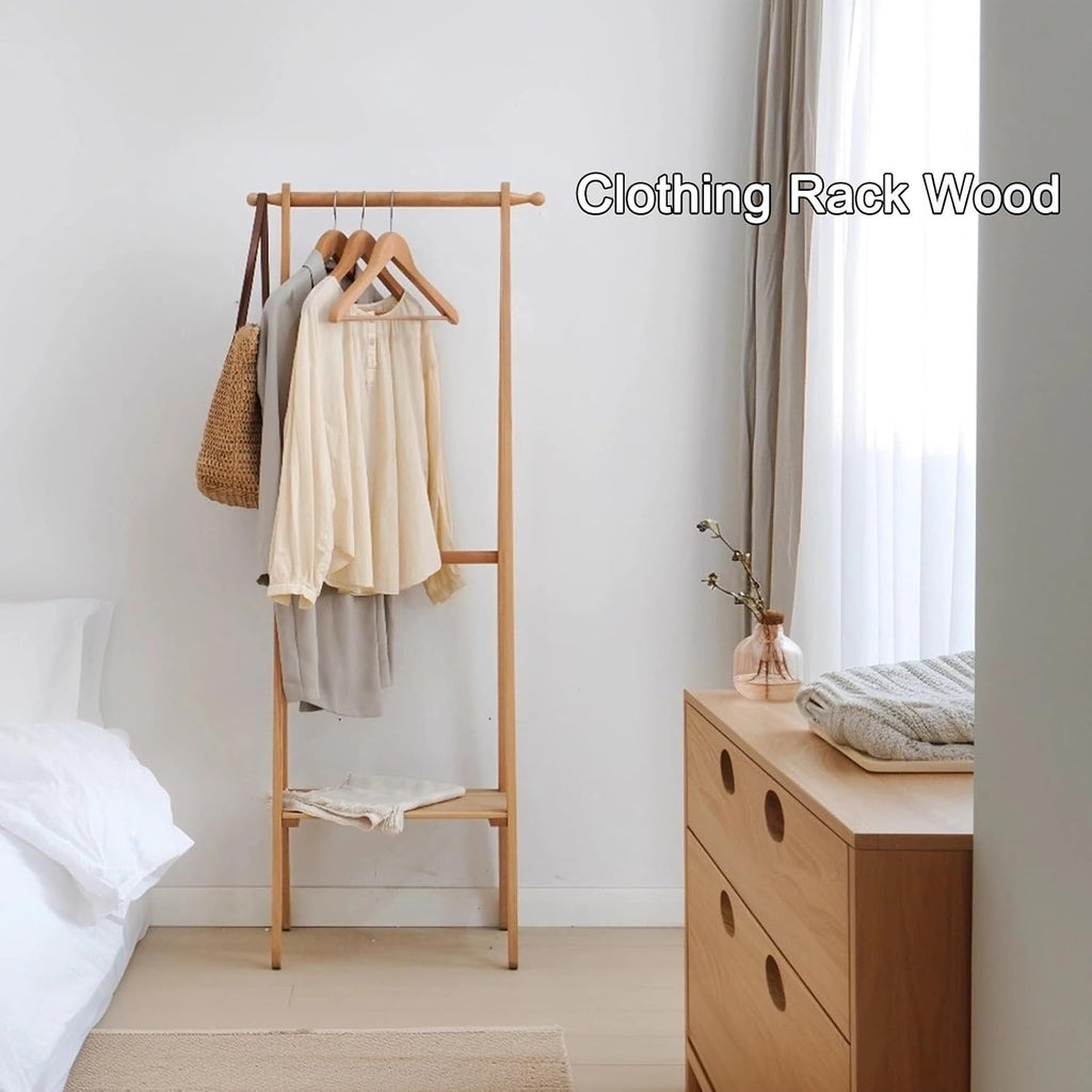 57inch Wood Garment Rack, Heavy-Duty Clothes Rack Load 110lbs Small Freestanding Wardrobe Rack For Bedroom, Bathroom, Entrance, Laundry Room(Burro Ropa)